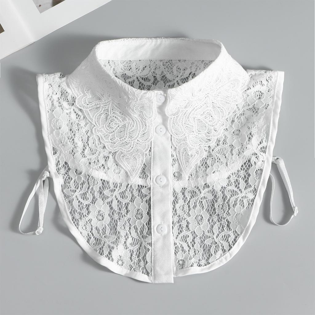 Fashion Floral Lace Front Tie Fake Collar For Women White Stand Detachable Collar Girls Vintage Clothing Accessory Blouse Collar