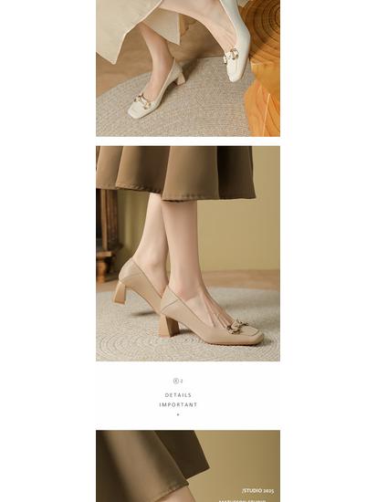 BEIJIANI 5525-8 Damen Square Toe Schafsleder Chunky Heels mit Metallschnalle, Konvertierbares Slipper-Design.