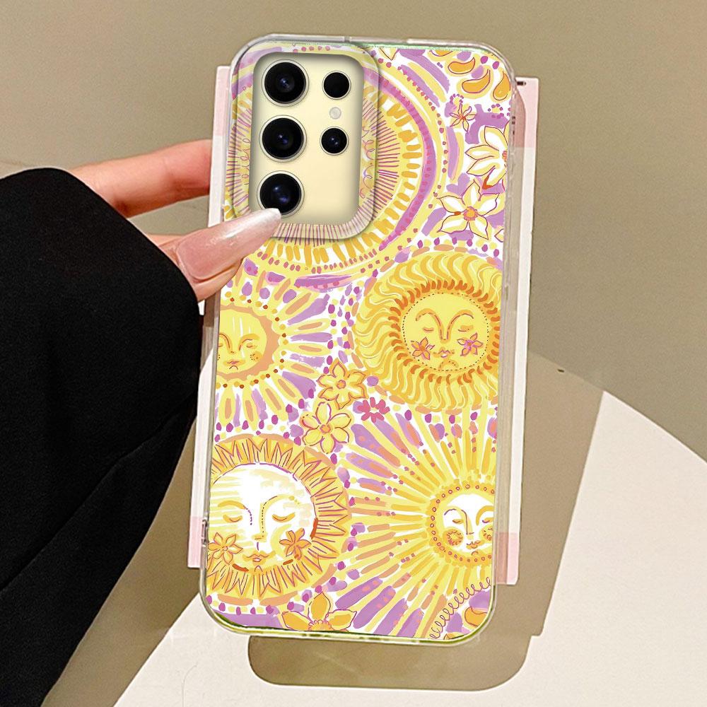 Green Sun Face Planet Fruit Trendry Feather Texture Phone Case for Samsung Galaxy S25 S24 S23 S22 S21 FE Plus Ultra Shell Cover
