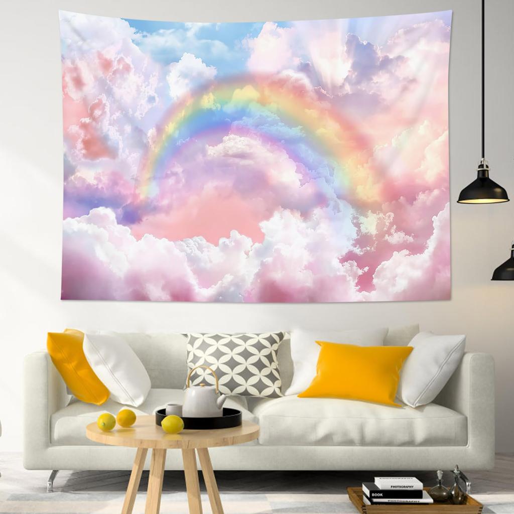 Pink Cloud Tapestry Colorful Abstract Natural Landscape Wall Hanging Decor for Bedroom Living Room Teen Dorm