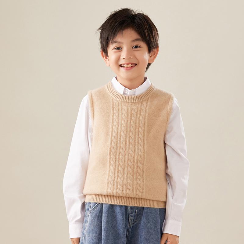 

Детский жилет унисекс с круглым вырезом Qinghe кашемир 30% кашемир 70% шерсть детский осенне-зимний кашемир мягкий и теплый 110 коричневый