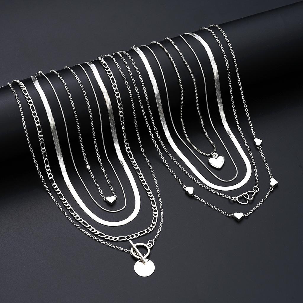 10Pcs/Set Women's Simple Stackable Pendant Necklaces Set Fashion Love Heart Multilayer Necklaces Female Party Jewelry Gifts 2026
