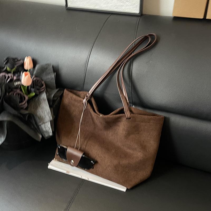 2025 Autumn Retro Suede Tote - Large Capacity Frosted Texture Single Shoulder Bag for Women