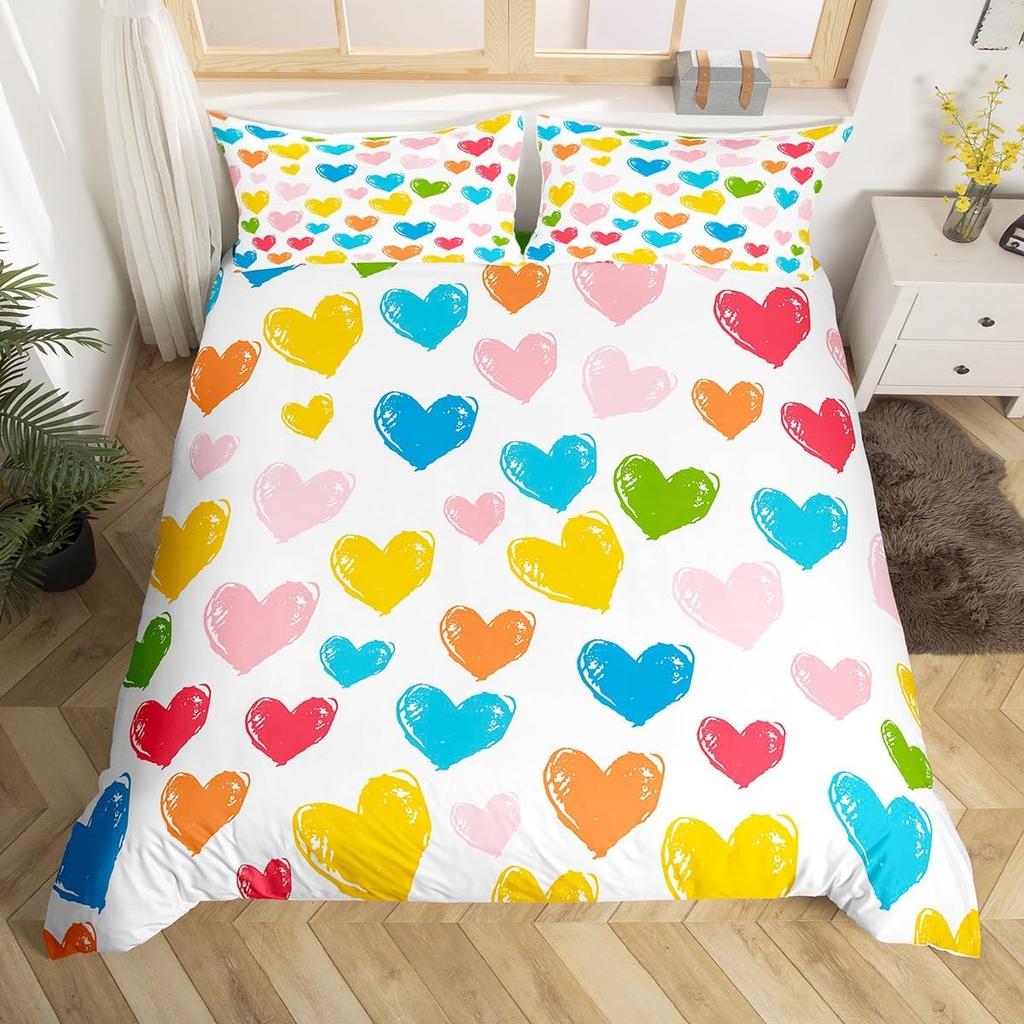 Comforter Love Heart Romantic Bedding Set Microfiber Valentine'S Day Full King For Boys Girls Adults Bedroom Decor