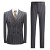 Men's Striped Double-Breasted Korean Style Golden Two-Piece Suit for Autumn and Winter