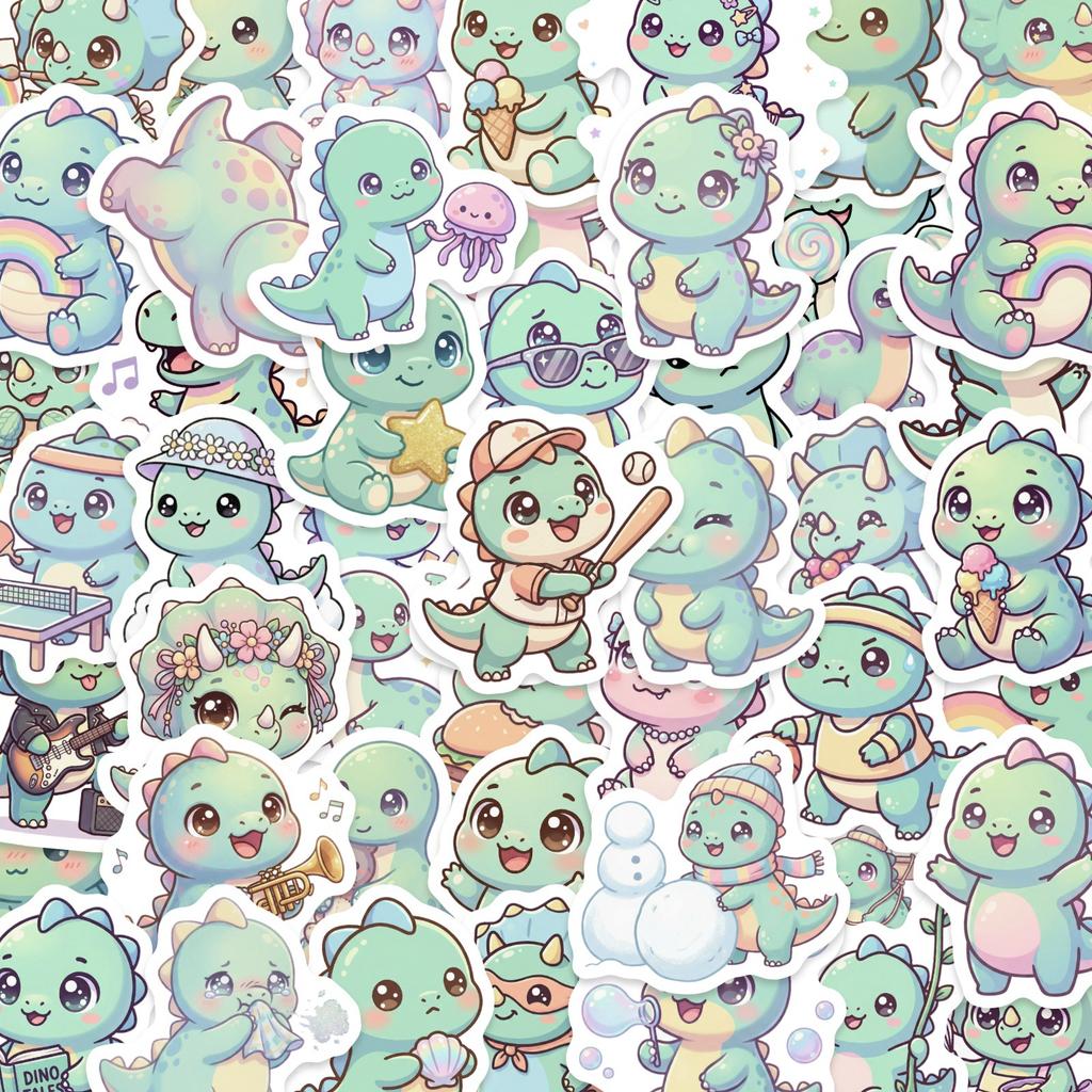 50 Cute Little Dinosaur Stickers Cartoon Animal Creative Stickers Water Cup Flat Decoration Waterproof Sticker