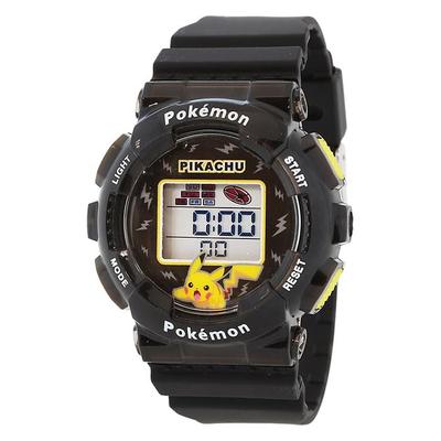 Sun Flame Digital Watch with Pikachu EL Time and Alarm Black J-AXIS Pokémon Design, Backlight, Calendar, Stopwatch, Signal, Functions,