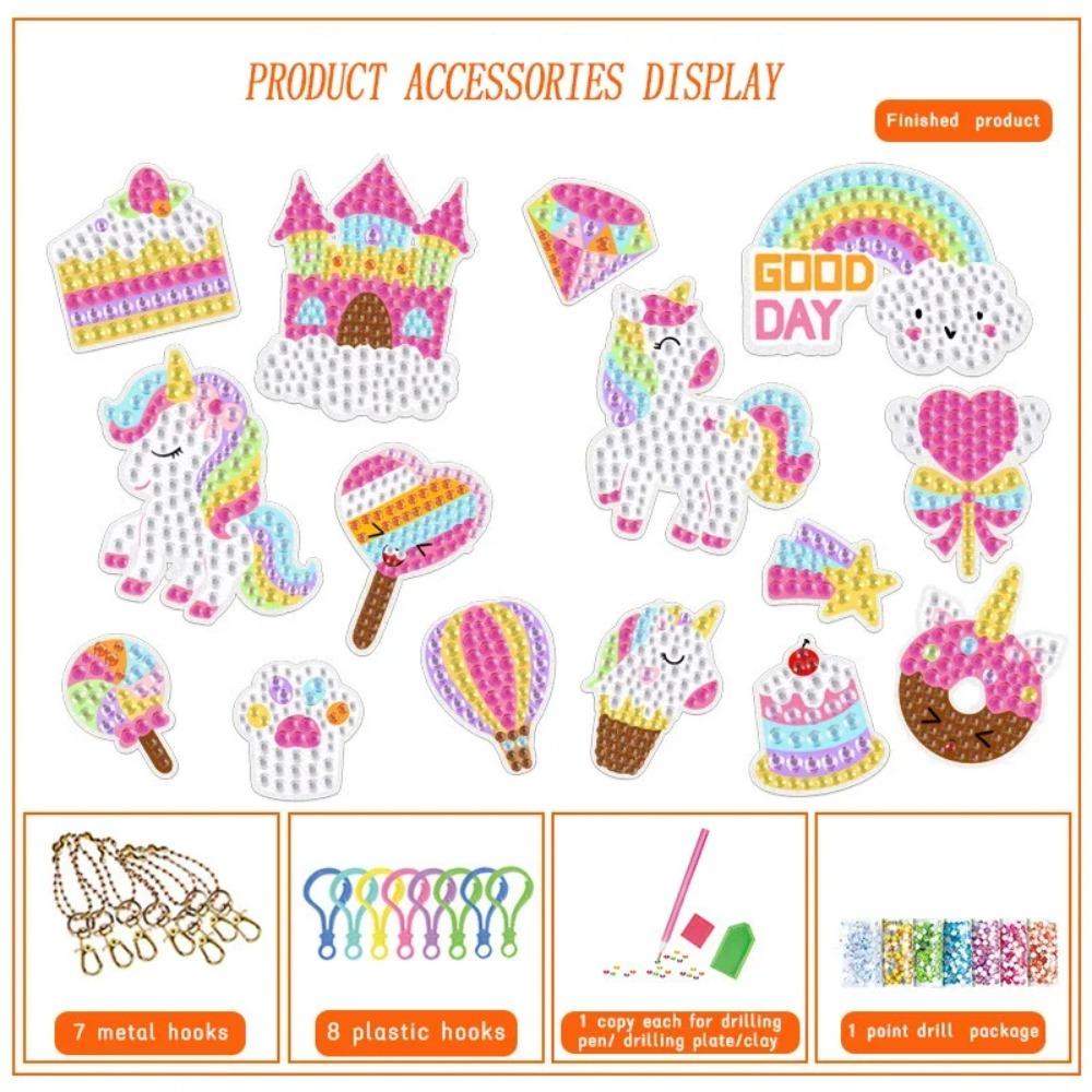 Children's Cartoon Unicorn Magic Gemstone Diamond Painting Children's Set, Homemade Keychain Sticker Art Craft Children's Girl