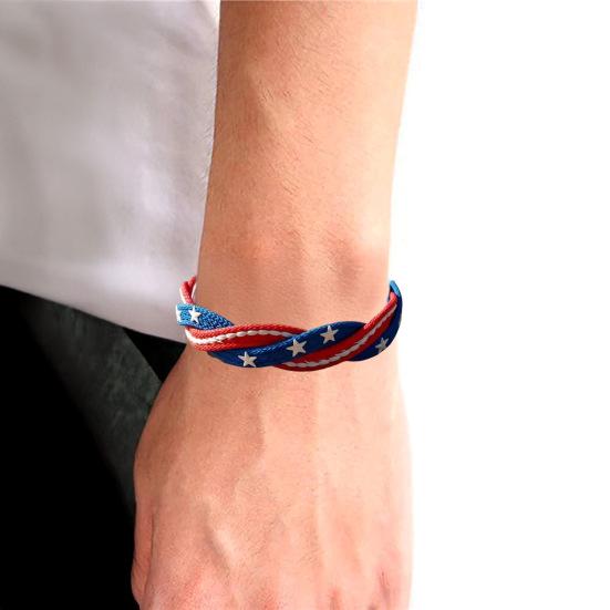 Woven Bracelet Handcrafted Red White Blue Patriotic Bracelet Adjustable American Flag Bracelet 4th of July Jewelry