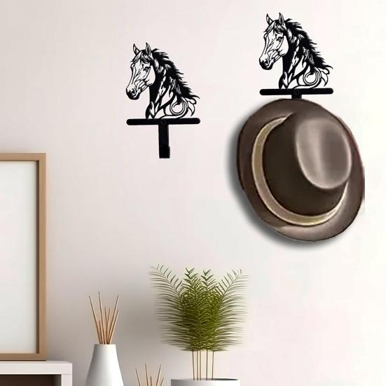 Black Horse Wall Hook Key Hanger with Horse Silhouette Wall Mounted Iron Hook Entryway Organizer for Keys Bags Hats Coats