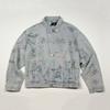 Giacca da Uomo Oversize in Denim Lavato con Stampa Usurata Vestibilità Rilassata Colletto Vintage Capo d'Abbigliamento Esterno Autunno