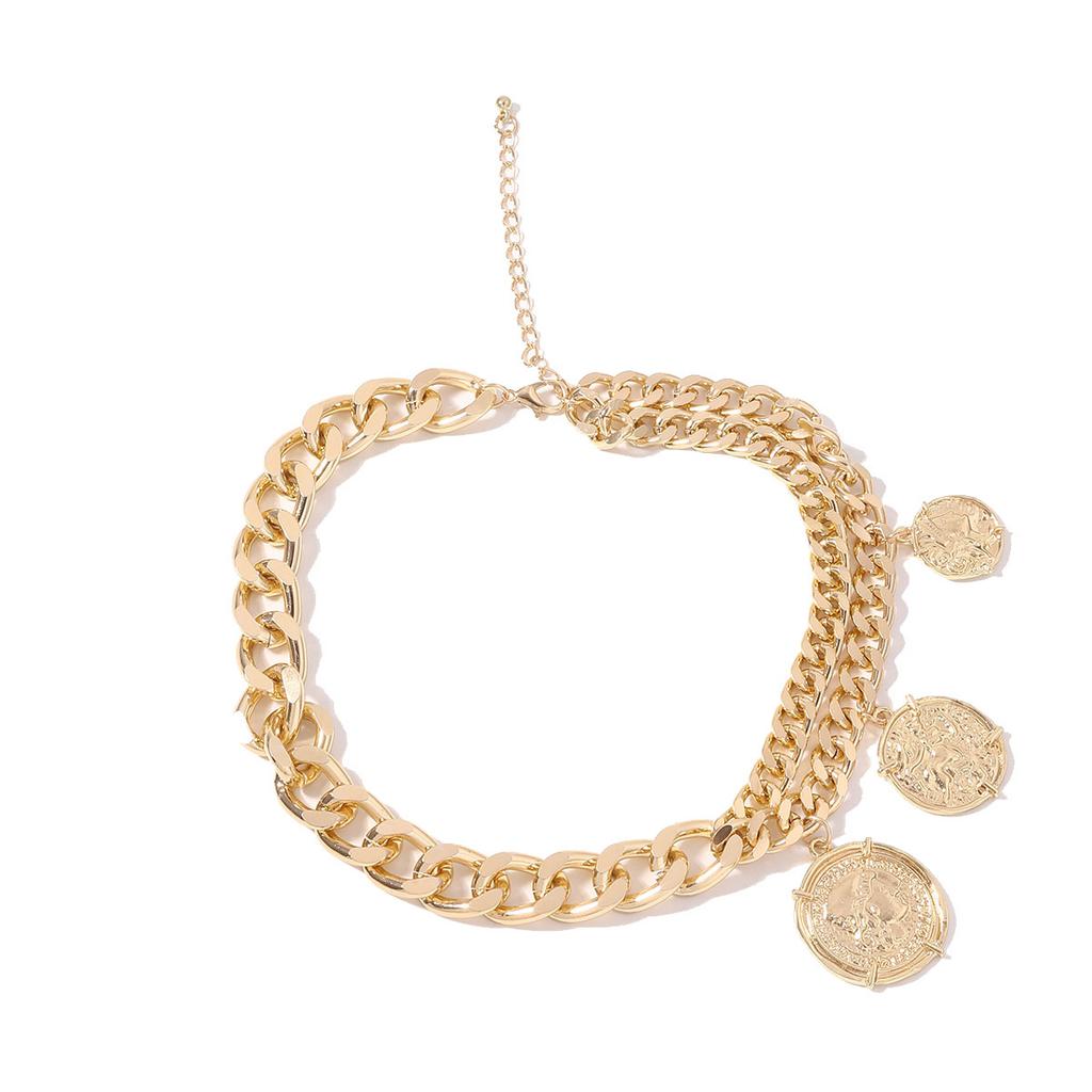 Metal chain personalized creative coin pendant collarbone chain necklace, temperament light luxury high-end jewelry