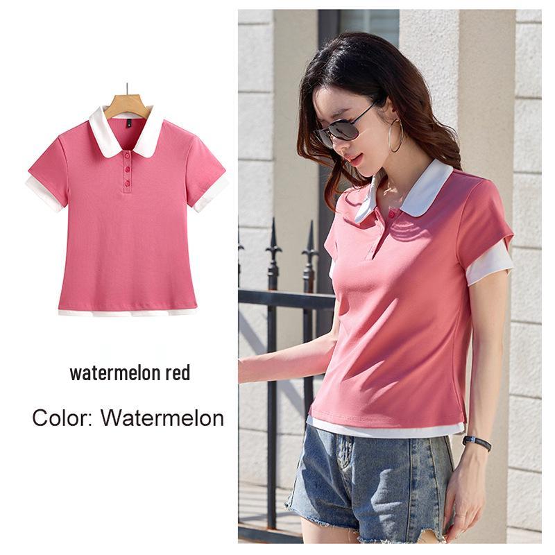 Spring/Summer 2026 Korean Style Women's Slim Fit Cotton T-shirt with Double Layer Sleeves