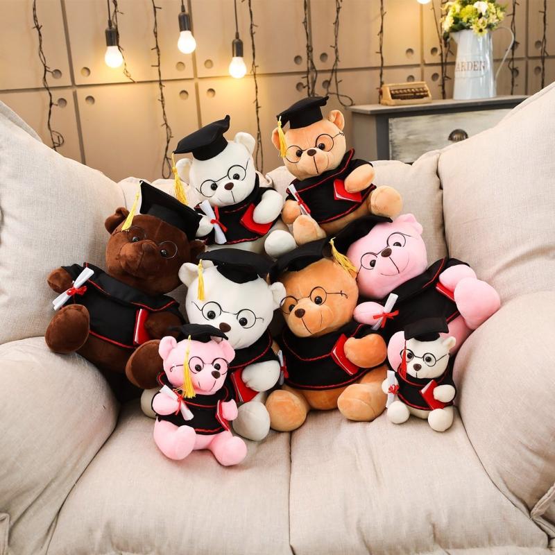 7/9’’ Academic Dress Bear Vivid Cuddleable Pillow Plush for Doll Emotion Appease Non-Deform Office Ornament Gear Store T