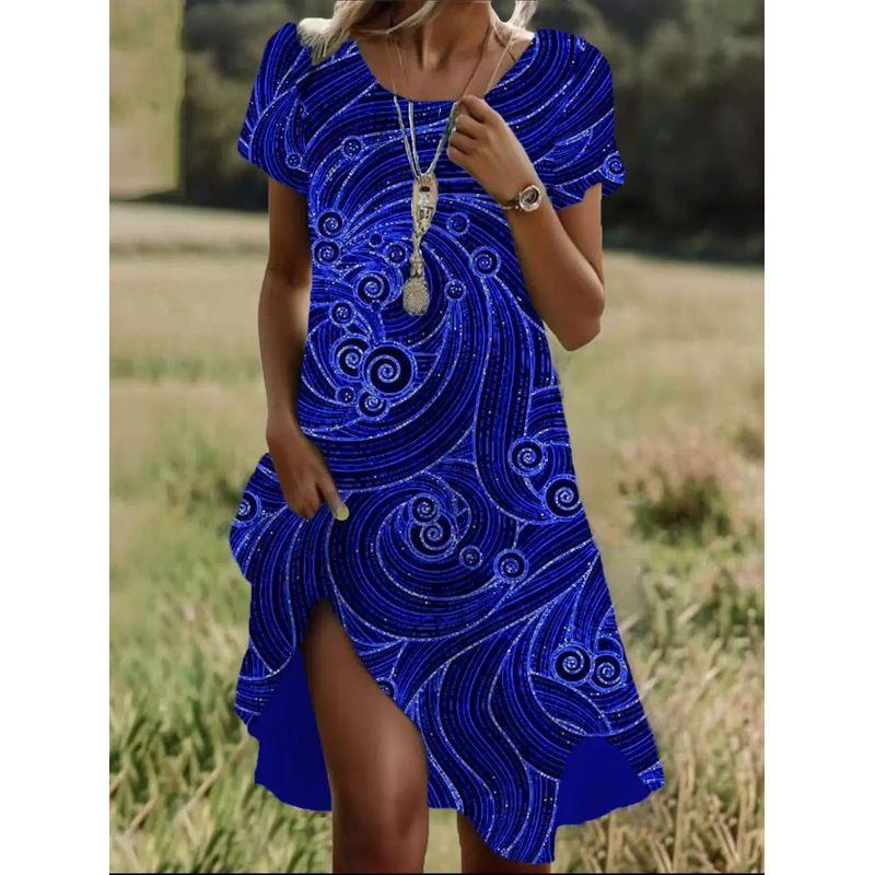 Casual Printed Round Neck Neck Loose Dress Casual Print Round Neck Loose Dress