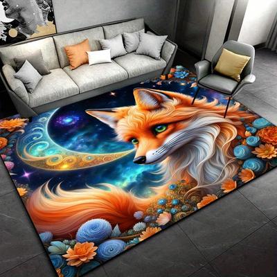 Fox and Moon Rug: Fantasy Forest Decor for Kids' Rooms | Dreamy Animal Prints | Celestial Night Sky Area Rugs