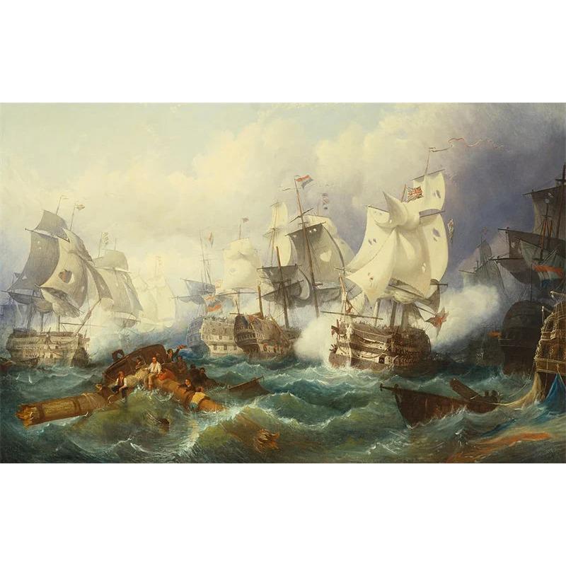 Vintage Oil Painting Poster The Battle of Trafalgar Painting Wall Art Prints Canvas Painting for Gallery Home Living Room Decor