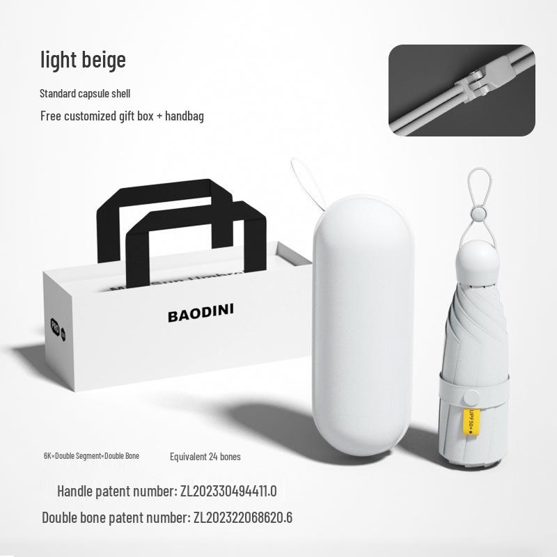 Compact Dual-Use Sun and Rain Umbrella with Black Glue Sunshade - Stylish Ladies' 5-Fold Capsule Design