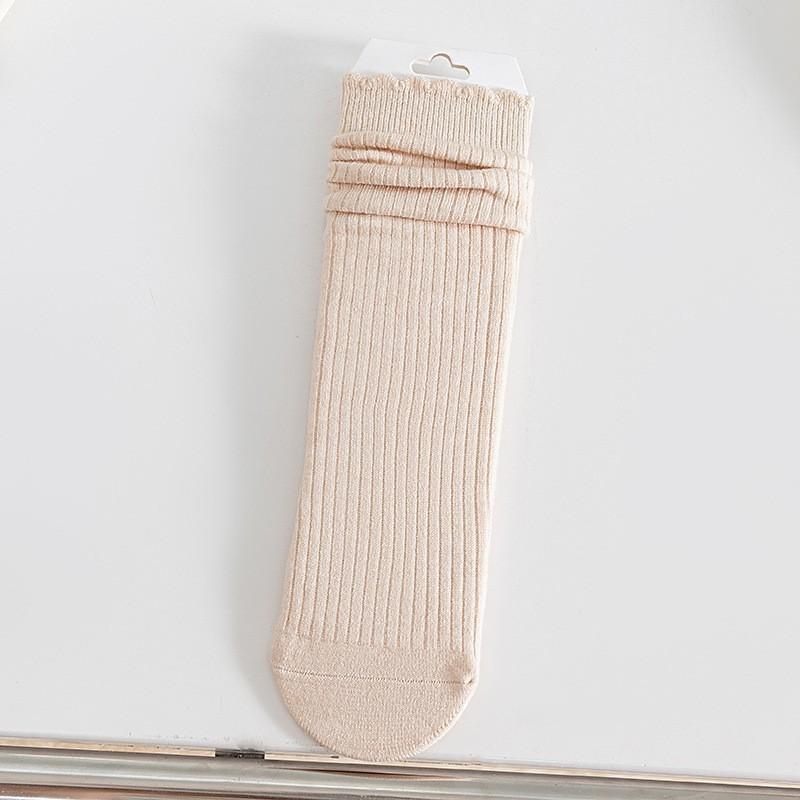 Lace Socks Children'S Stacking Socks Thickened Warm Wool Socks Solid Color Retro Sweat-Absorbing And Deodorant Medium Tube Socks