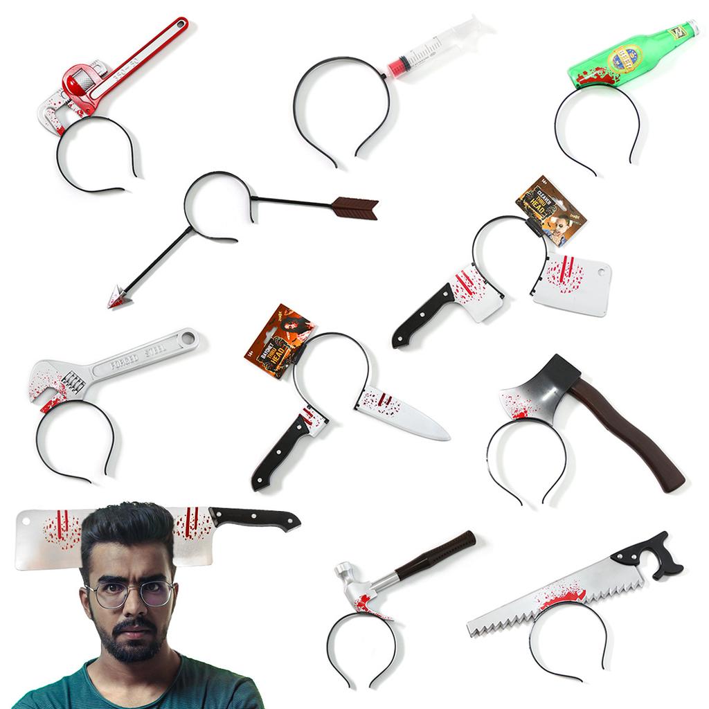 Halloween Head Props, Ghost Festival Horror Spoof Trick, Head Axe Wrench Needle Head Buckle Headdress