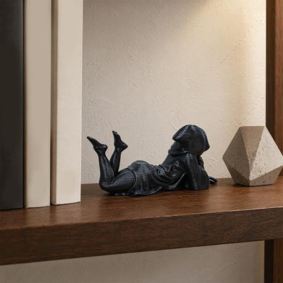 Stable Base Figurine Hooded Laying Lady Reaper Figurine, 3D Printed Gothic Dark Fantasy Sculpture, Soft Decoration Sculpture Black Robed Women