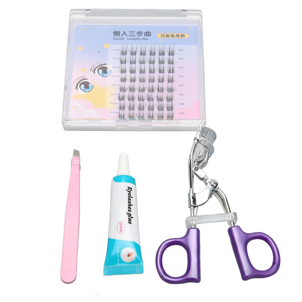Individual False Eyelashes Kit Professional Cluster Lashes Tweezers Eyelash Extension Glue Curler Set