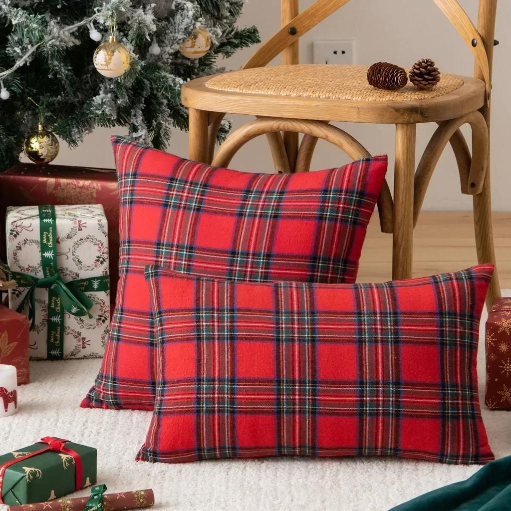 45x45cm 30x50cm Square Pillow Cases Christmas Scottish Tartan Plaid Cushion Covers Bed Sofa Pad Party Decor Throw Pillow Cover
