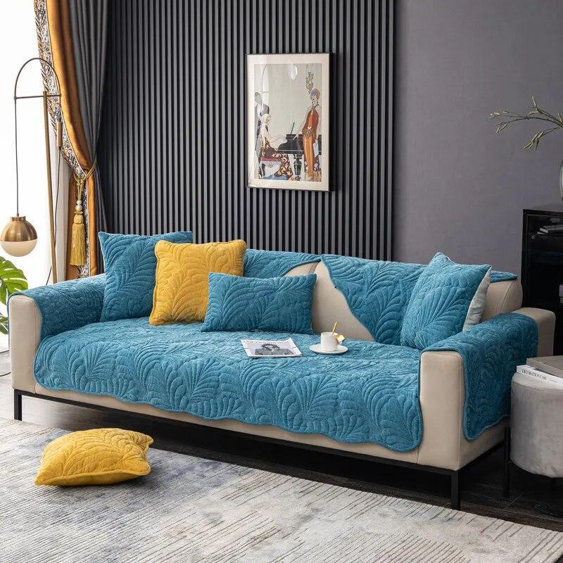 Chenille Sofa Cushion Non-slip 4 Season Universal Sofa Cover Solid Color Irregular Leaf Sofas Towel Living Room Decor Cushion