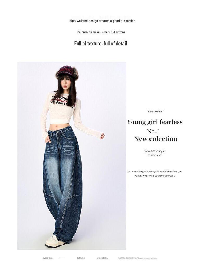 2025 Nieuwe Retro Blauwe Hoge Taille Afslankende Wijde Pijp Jeans voor Dames