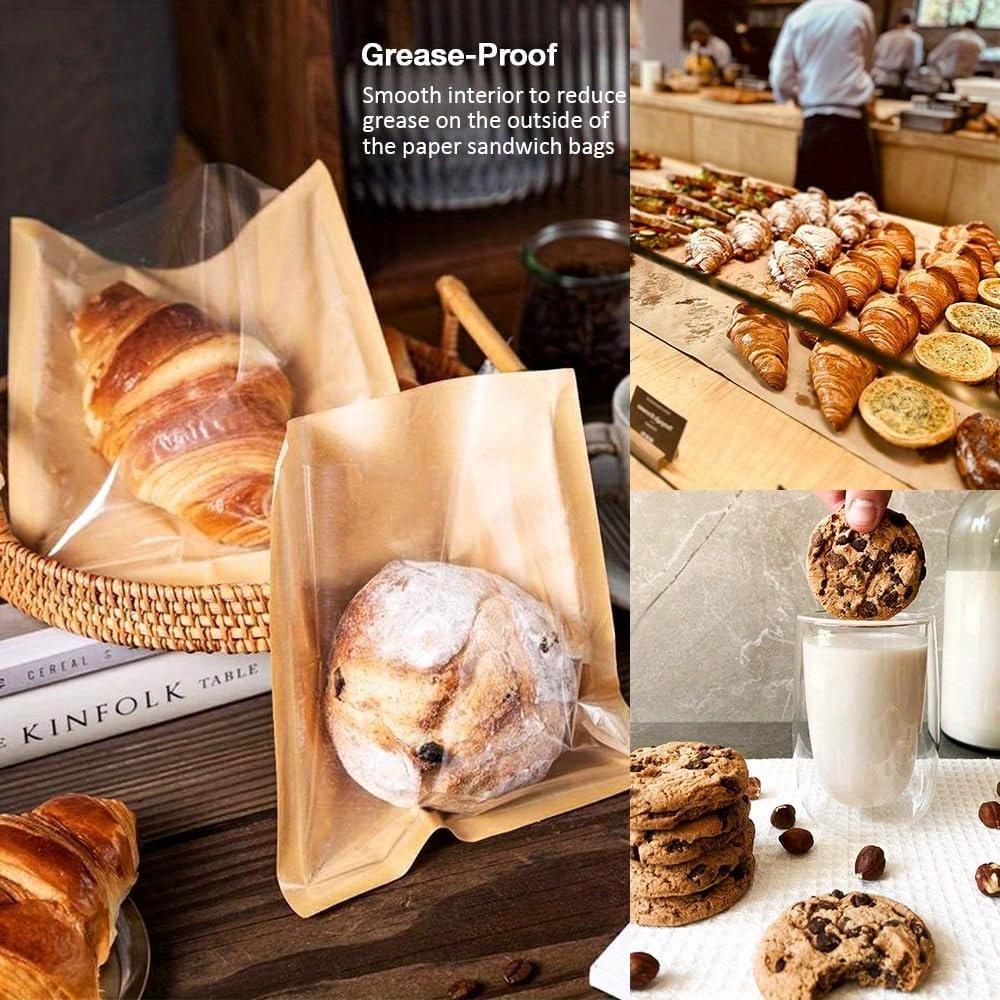 100pcs Bakery Bags with Window Paper Sandwich Bags Donut Bags To Go Bakery Paper Bags for Treat Snack Cookie Packaging