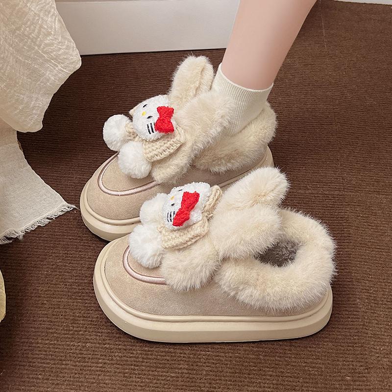 Cute Cartoon Women's Snow Boots 2025 New Autumn and Winter Thick-soled Heightened Velvet Thickened Velcro Cotton Shoes