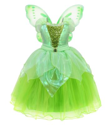 [Axaxa] Princess Dress for Children - Tinkerbell Dress (Butterfly Fairy Costume + Wings) 2-Piece Set - Kids Costume, Cosplay, Flower Fairy, Spirit,
