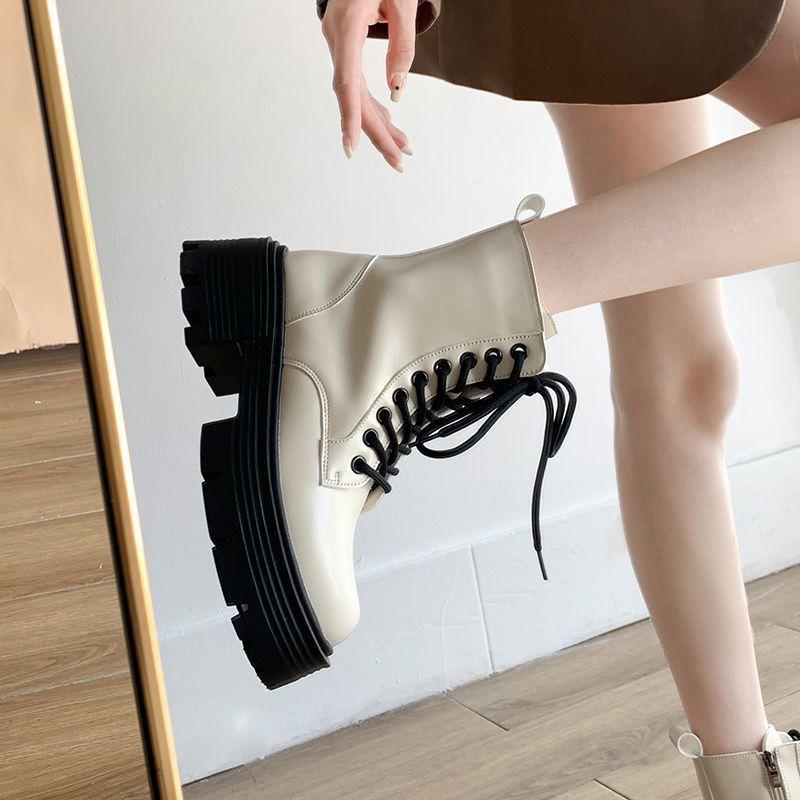 Korean version of Martin boots women's spring and autumn fashion small thick soles increase British style 2025 new trendy short boots