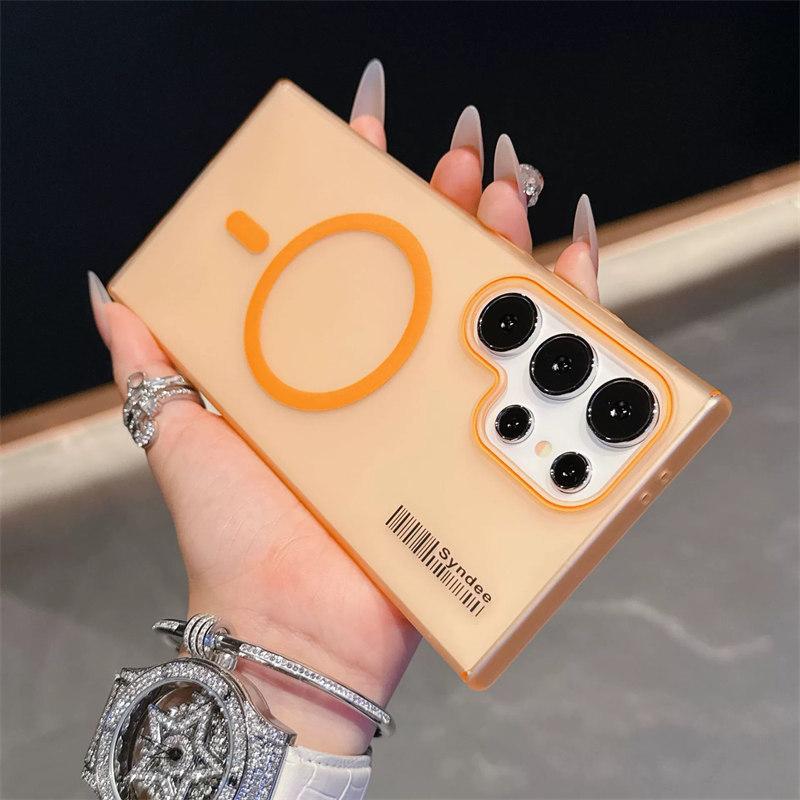 

Luxury Magnetic Wireless Charging MagSafe Case - сумісний із ультратонкими стильними чохлами для телефонів серії Samsung Galaxy S24/S23/S22/S25 Ultra/Note 20 Samsung S23 Ultra помаранчевий