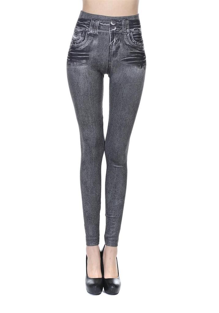 Women's Stretchy Slimming Faux Denim Cropped Leggings