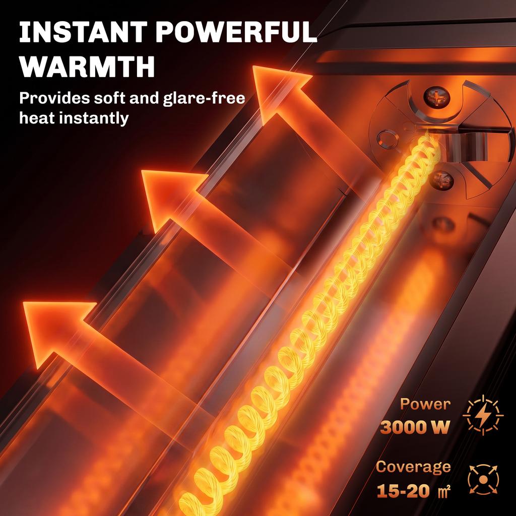 3000 W Electric Infrared Patio Heater, Wall Mounted IP65 Garden Heater with 9 Heat Settings, 24 H Timer, Black