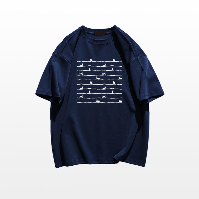 Women's Heavyweight Cotton Printed Short-Sleeve T-Shirt - 2025 Summer Collection, American Straight Shoulder, Loose Fit