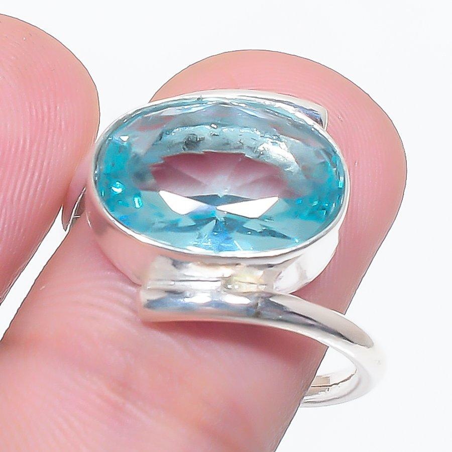 Swiss Blue Topaz Gemstone 925 Sterling Silver Jewelry Ring Size 7
