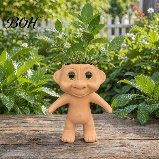 Waterproof Planter Cute Troll Planter, Decorative Resin Flowerpot, Novelty Plant Pot for Succulents Indoor Outdoor Decoration, Unique Gift Idea