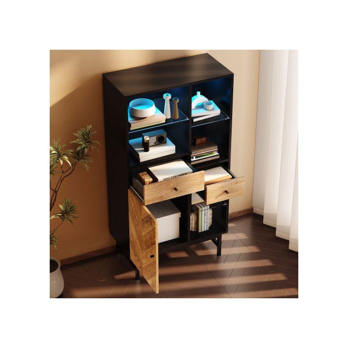 Vitrine - MUVOE - Armoire de cuisine - Éclairage LED 12 couleurs - 3 étagères en verre - Design contemporain