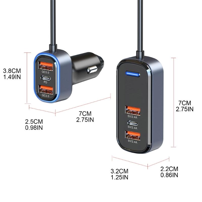65W Multi USB Car Charger Car Phone Charging Adapter PD3.0 QC3.0 Car Charger for Multiple Devices 12-24V USB Car Charger