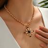 European & American Retro Imitation Pearl Cross Pendant Necklace - Luxurious Beaded Women's Accessory