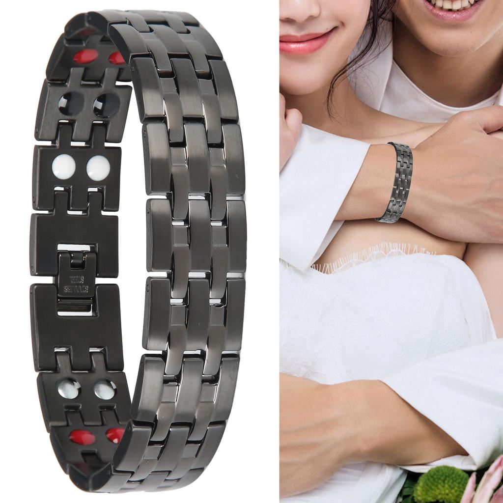 Men DoubleRow Magnetic Therapy Bracelet Pain Relief Magnet Bracelet Healthy Care Black