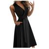 Women's Fashion Casual Sleeveless Color V-Neck High Waist Dress