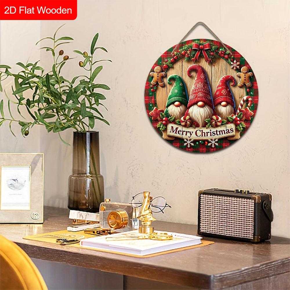 Christmas Wooden Sign with Gnomes Pattern - Navidad Wooden Sign for Christmas Tree, Front Door Decor - Ideal Christmas Decoration