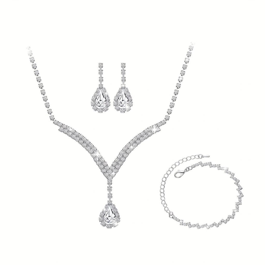 Set Necklace Earrings Two-Piece Set Elegant Ladies Chain Wedding Evening Dress Banquet Accessories