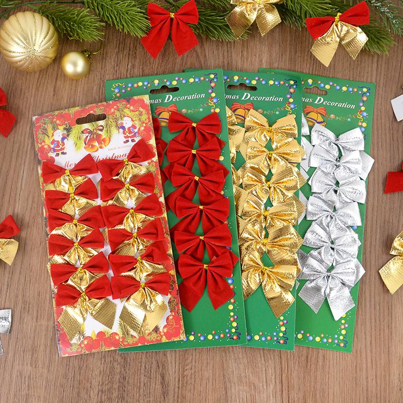 12/24 st Julrosett Röd Guld Mini Julgrans Rosett Hänge Prydnader för Hemdekoration Navidad Nyårsfest DIY Gåvor