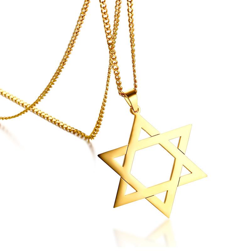 Vnox Trendy Hexagram Pendant Necklace for Man High Quality Stainless Steel Star of David Shape 24" Link Chain Male Jewelry