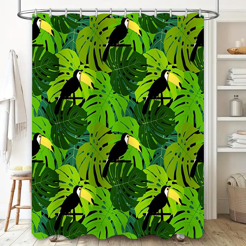 Exotic Bird Leaf Shower Curtain Modern Bathroom Decor for Home Living Room or Hotel