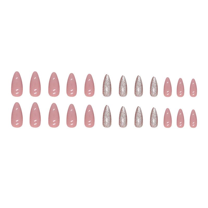 24 Stück einfarbige Bohnenpaste, rote Mandelnägel, funkelnde künstliche Nägel, europäischer und amerikanischer Ins-Stil, Zimt, Nude, zum Tragen von Nägeln, S